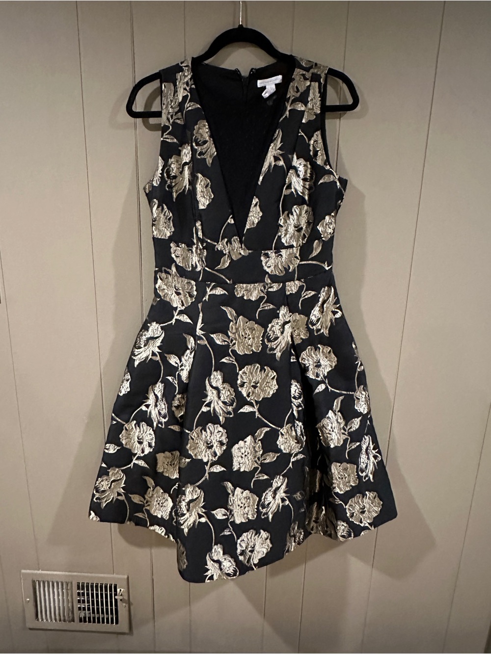 New York & Company Black Dress with Gold Floral Jacquard